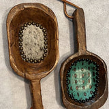 Beaded Wooden Scoop with Embossed Leather and Cowhide