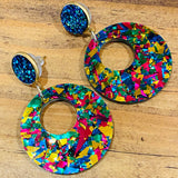 Deep Blue Circle Acrylic Dangle Earrings