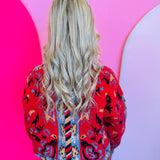 Red Paisley Knit Sweater Cardigan