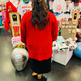 Ruby Red Waffle Knit Cardigan