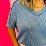 Dusty Blue Corded Top
