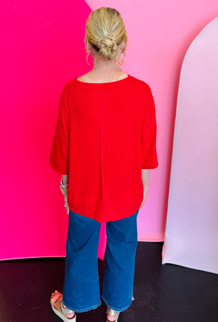 Ruby Red Ribbed Boat Neck Top