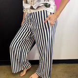 Navy Striped Wide Leg Pants