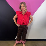 Leopard Scallop Hem Wide Leg Jeans