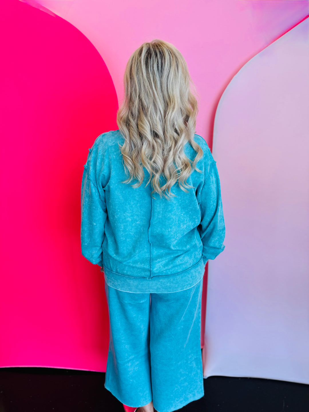 Lt Teal Acid Wash Fleece Sweatshirt