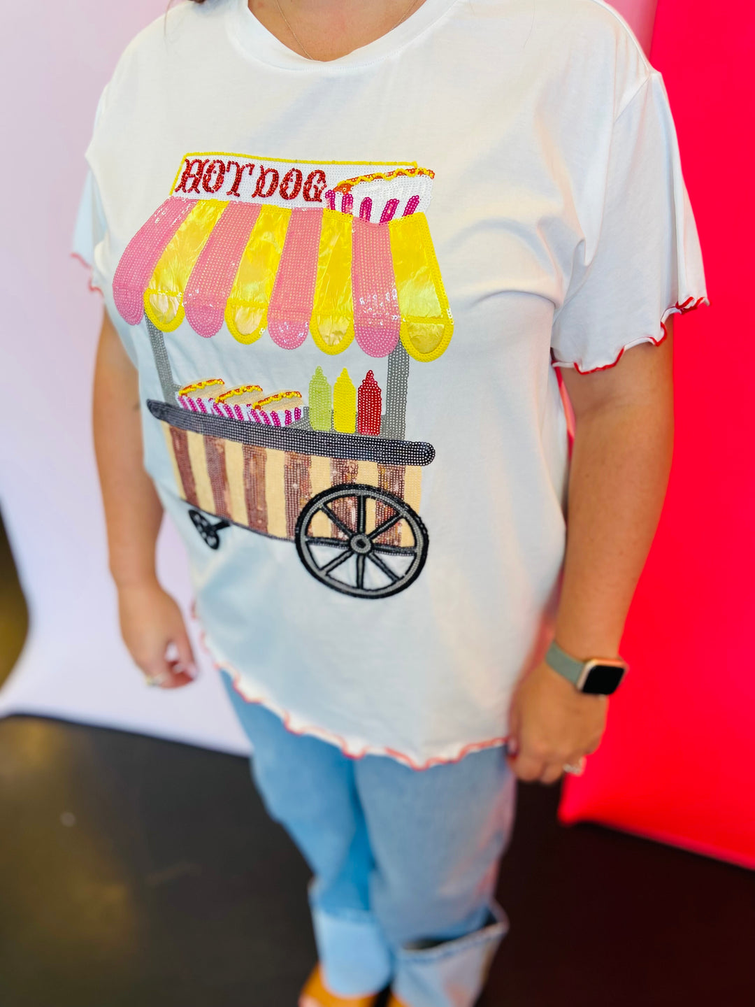 Queen Of Sparkles White Frill Hot Dog Stand Tee