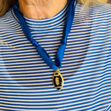 Royal Blue Football Charm Scarf Necklace