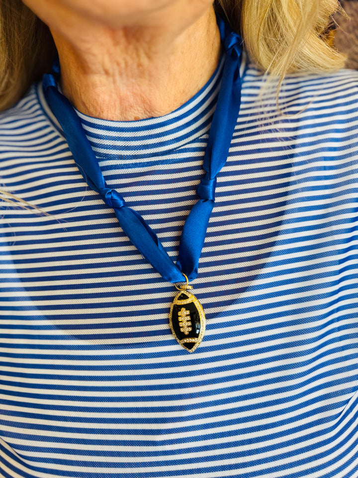 Royal Blue Football Charm Scarf Necklace