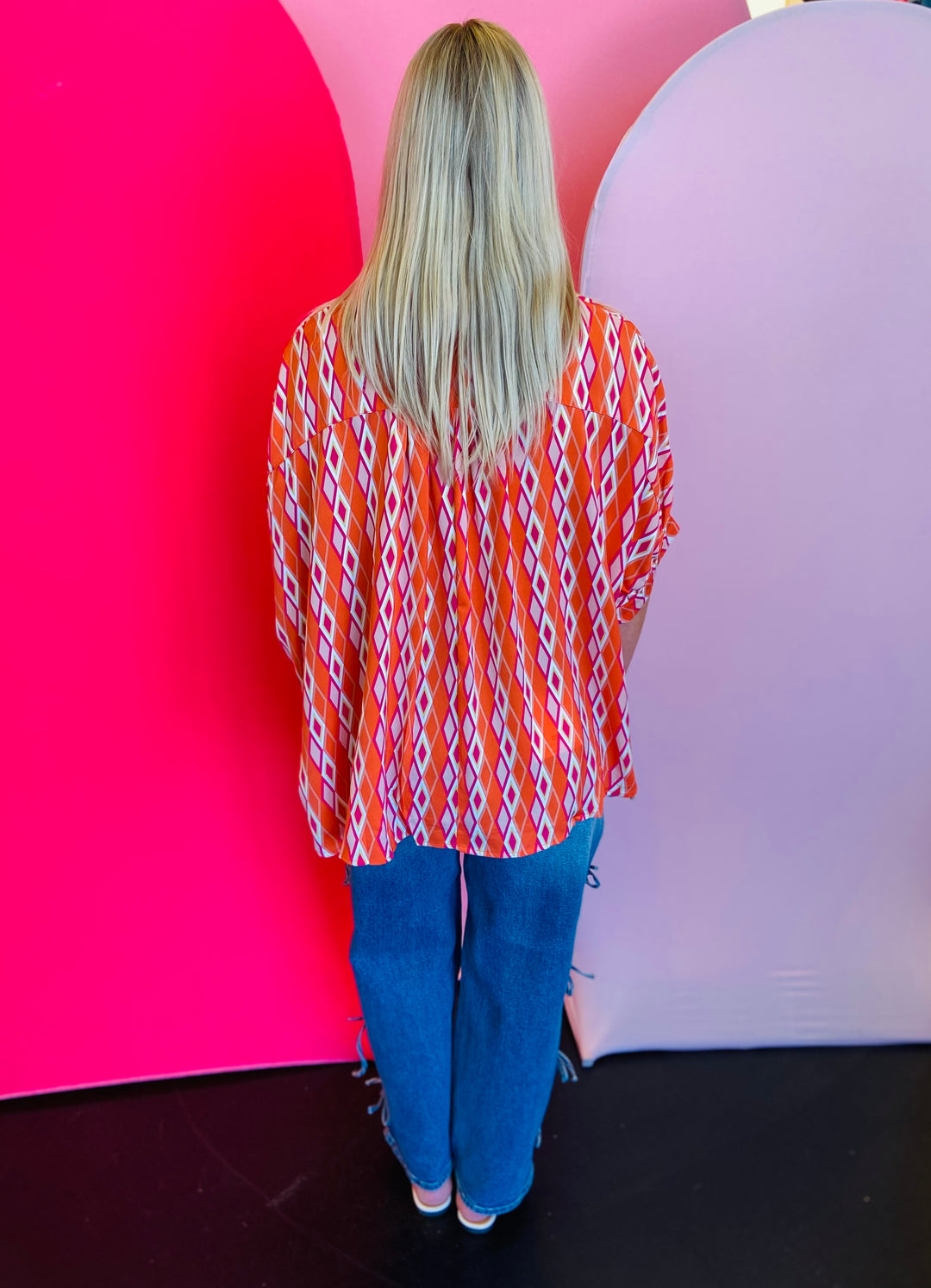 Tangerine Print Dolman Sleeve Top