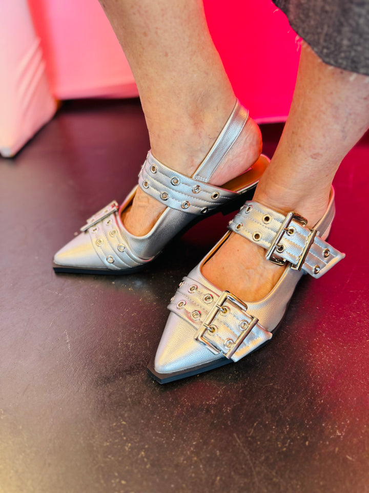 Silver Buckled Flats