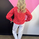 Red & White Polka Dot Ruffle Hem Top