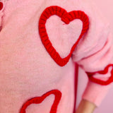 Fuzzy Heart Button-Up Cardigan