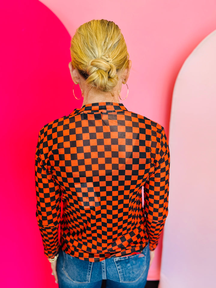 Orange & Black Pep Rally Mesh Top