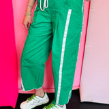 Green Stripe Cropped Pants