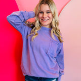 Lavender Pocketed Acid Wash Fleece Sweatshirt
