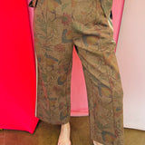 Brown Floral Stripe Wide Leg Pants