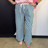 Teal Striped Wide Leg Pants