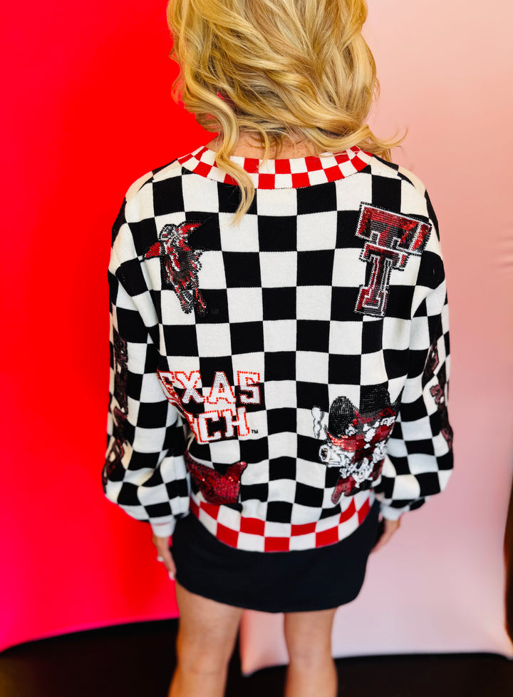Queen Of Sparkles Texas Tech Checkered Team Icons Cardigan