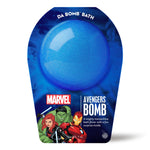 Blue Avengers Bath Bomb with maraschino scent and hidden Marvel surprise inside, collectible fizzer.
