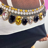 Jewel Collared Black & Gold Football Tee