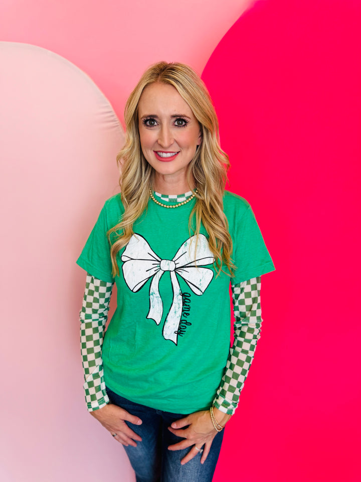 Green Game Day Bow Tee