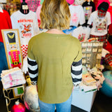 Olive & Striped Pullover Waffle Top