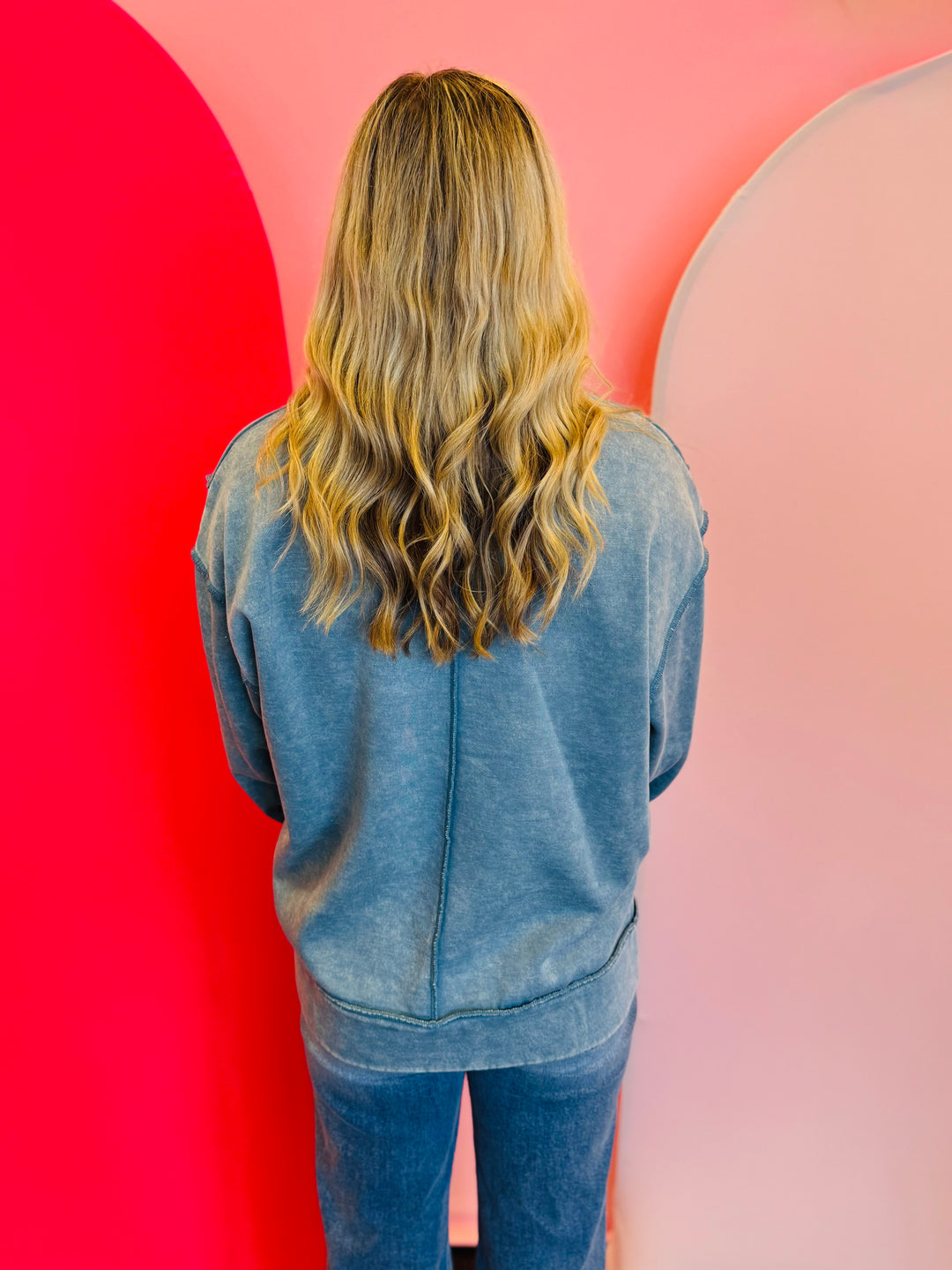 Blue Grey Acid Wash Fleece Sweatshirt