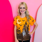 Queen Of Sparkles Orange & Black Halloween House Tee