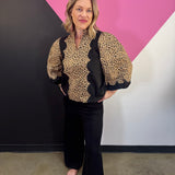Leopard & Black Scallop Trim Top