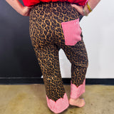Leopard Scallop Hem Wide Leg Jeans
