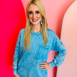 Deep Sky Pocketed Acid Wash Fleece Sweatshirt