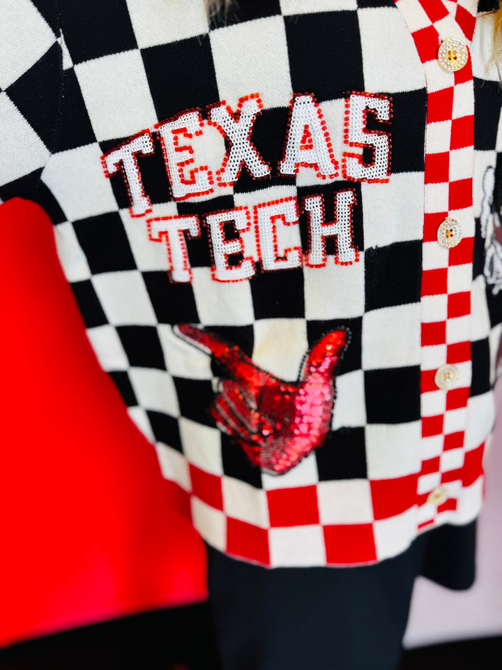 Queen Of Sparkles Texas Tech Checkered Team Icons Cardigan