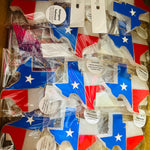 Texas car freshie in red, blue, and white in lone star flag motif.