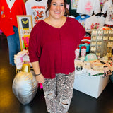 V-Neck Cabernet Waffle Knit Top