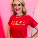 Heather red hot dog graphic tee with funny slogan