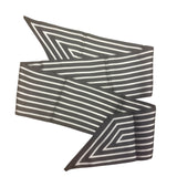 Black and white striped scarf tie used as a purse twilly or fashionable handbag accessory.
