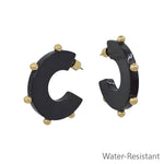 Black gold studded hoop earrings, water resistant and lightweight.