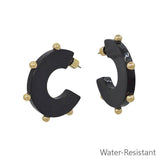 Black gold studded hoop earrings, water resistant and lightweight.
