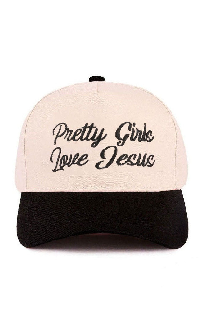 Black hat with pretty girls love Jesus text and adjustable strap