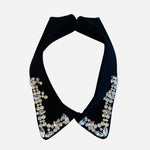 Black rhinestone detachable collar with pointed design, layers over tops, sweaters, or dresses.