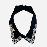 Black rhinestone detachable collar with pointed design, layers over tops, sweaters, or dresses.