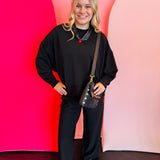 Black ribbed pullover pant set