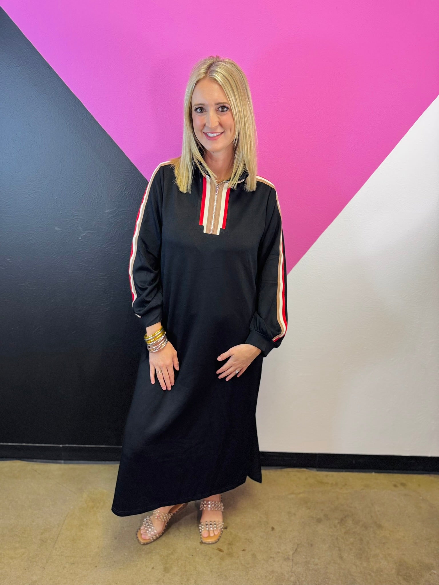 Black Stripe Half-Zip Maxi Dress – Tootsie Lou's Boutique