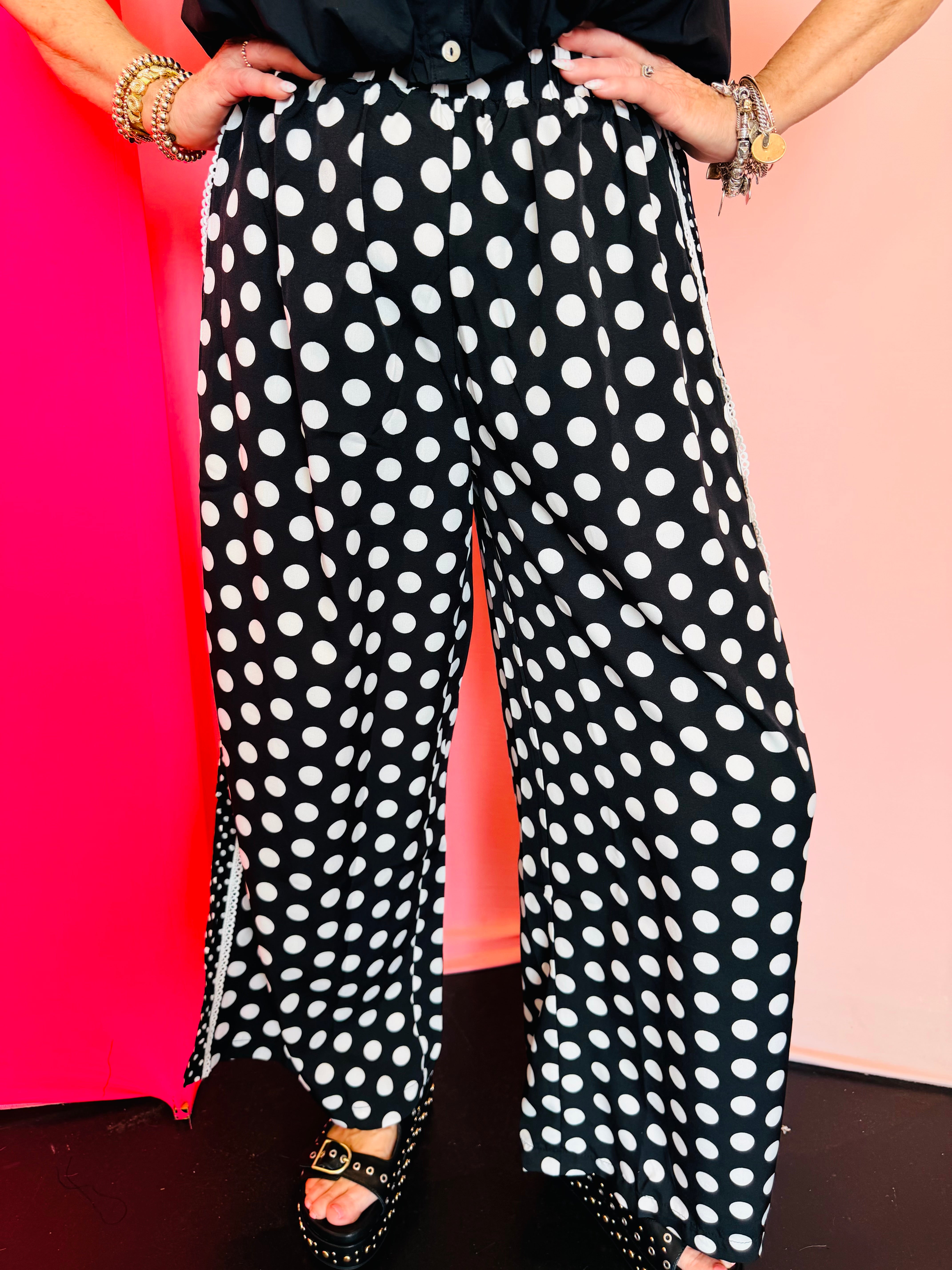 Black & White Contrast Polka Dot Wide Leg Pants – Tootsie Lou's