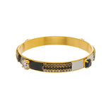 Black and white enamel bangle with crystal accents and antique gold finish