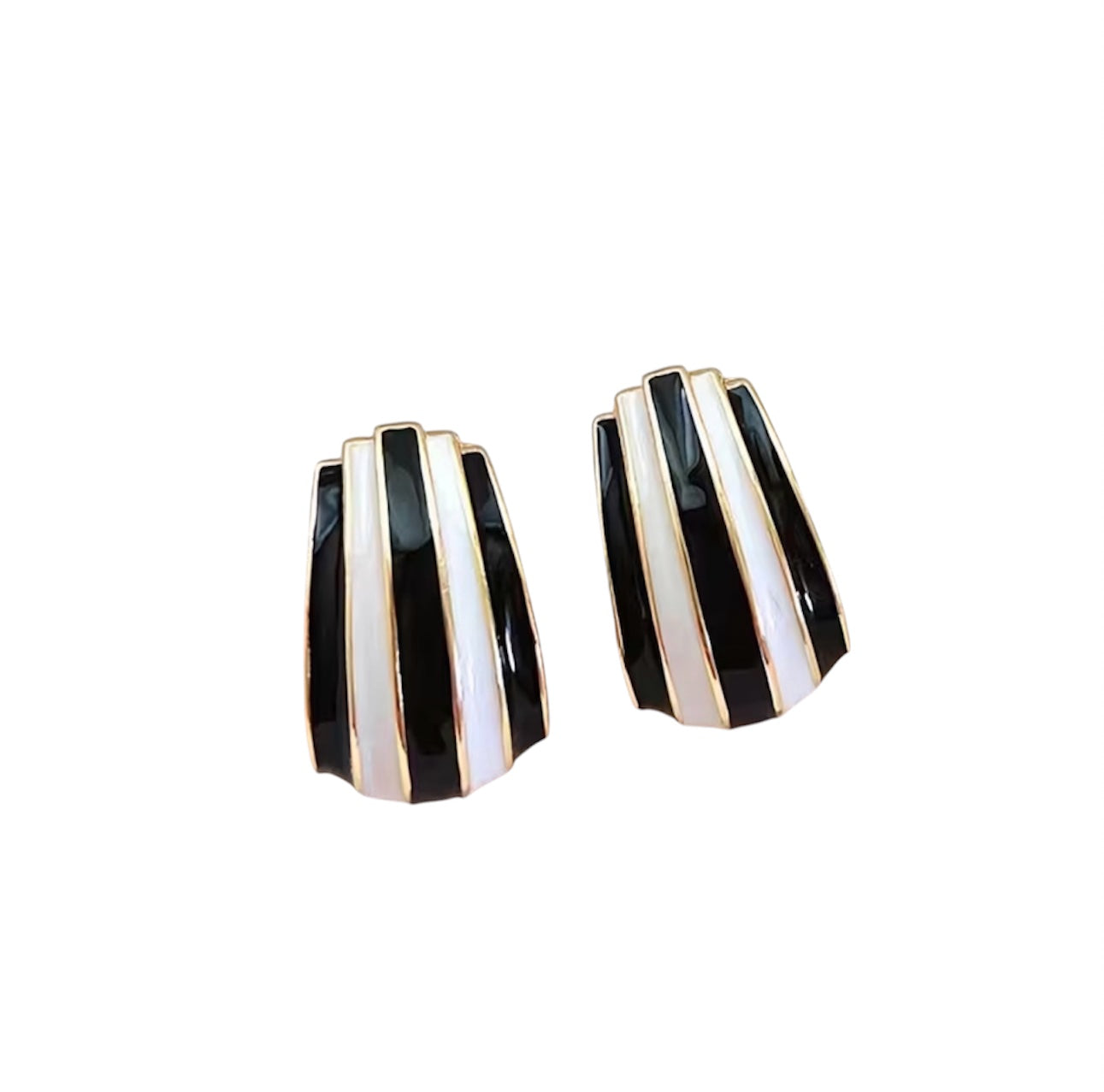 Black and white striped statement earrings lightweight bold geometric design.