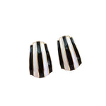 Black and white striped statement earrings lightweight bold geometric design.