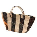 Black and white striped tote bag with large capacity and water resistant material