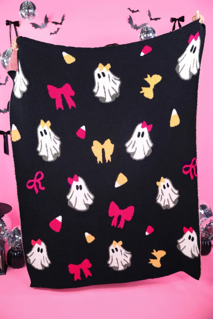 Boo-tiful GiGi the Ghost Blanket with festive ghost and bow Halloween print.