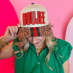 Boujee cap with 3D embroidery, leopard print accents, red and green colors.